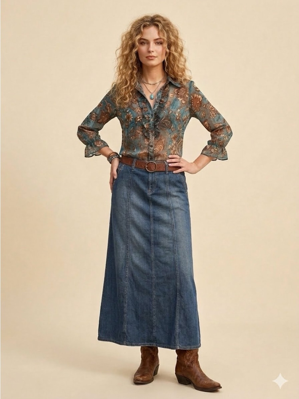 Lucky Brand Vintage Y2K Denim Maxi Skirt Destiny Made in USA Size 12/31 - Picture 14 of 14